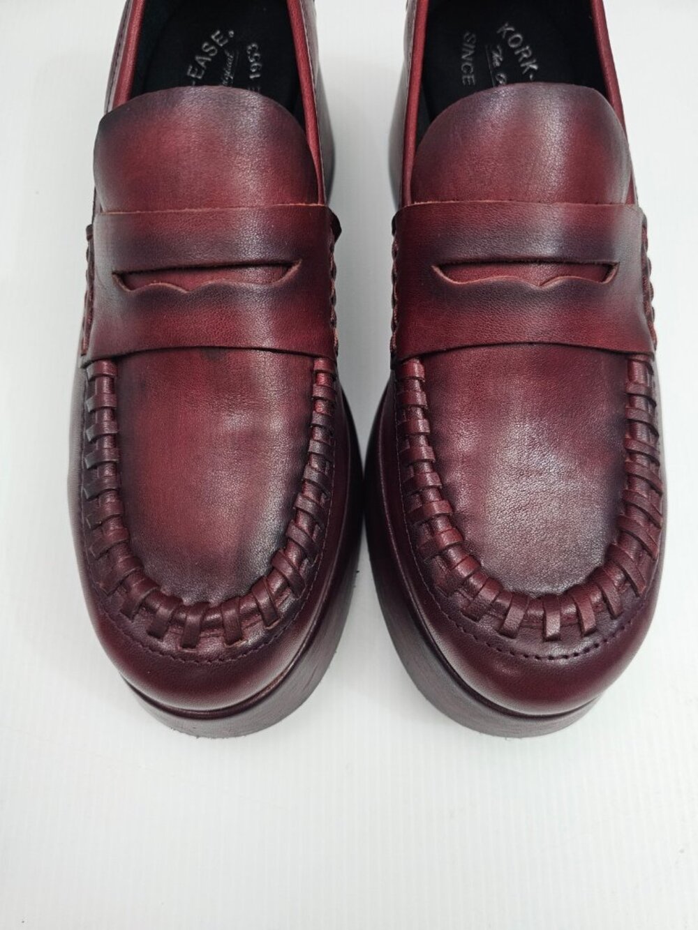 Kork Ease Pixie Platform Penny Loafer Womens 9 Dark Brick Red Leather Wedge NEW - Picture 5 of 14